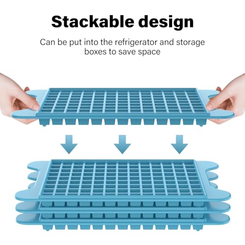 FDDBI Mini Ice Cube Tray for Freezer: 4PCS Easy Release Nugget Ice Trays with Bin - 117pcs 0.4 Inch Small Ice Cubes, Blue