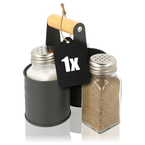 com-four® 3 pièces - Mélangeur à épices en verre - poivre et sel avec support en métal assorti - distributeur pour salière et poivrière (01 pièce -...