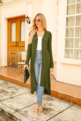 Image of Newchoice Womens Long Cardigan Summer Casual Draped Open Front Lightweight Long Sleeve Cardigan Duster with Pockets