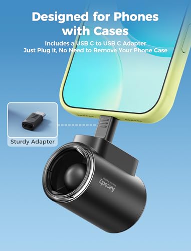 Image of Aecooly Powerful USB C Phone Fan, 17000 RPM High Speed, Compatible with iPhone, iPad, Tablet, 4 Speed Mini Portable Cell Phone Fan Attachment for Summer, Travel, Gifts for Women-Black