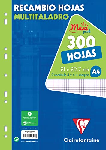 CLAIREFONTAINE 11794C MAXI PACK Recambio hojas multitaladro, cuadrícula (4x4 + Margen), 300 hojas Cover