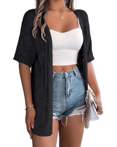 Image of Sulozom Crochet Summer Cardigans for Women Lightweight Short Sleeve Open Front Kimono Boho Beach Vacation Clothes