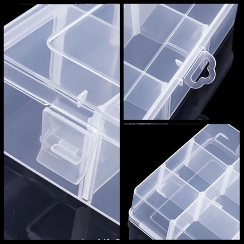 Image of 2 Pcs 12 Grids Clear Organizer Box Plastic Storage Container with Adjustable Dividers for Electronics Jewelry Beads Art DIY Crafts Fishing Small Parts