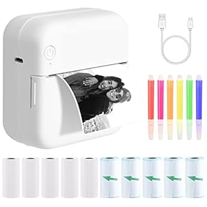 Mopoin Mini-printer voor smartphone, thermo-printer, multifunctioneel apparaat, mobiele telefoonprinter, draagbare fotoprinter, compatibel met Android iOS met 11 rollen printerpapier voor studenten, kantoormedewerkers