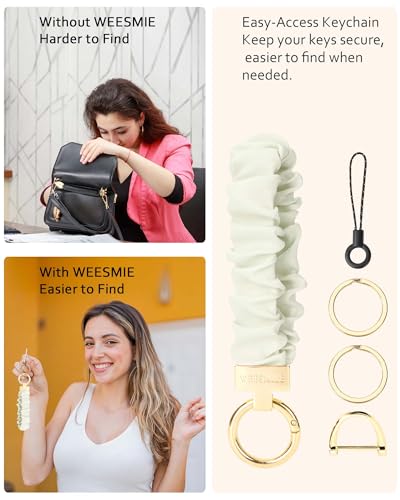 Image of WEESMILE Scrunchie Keychain Wristlet for Car Key Chain with D Key Ring