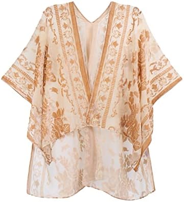 MJ SERECA Women's Burnout Velvet Kimono Cardigan Cover Up with Ta...