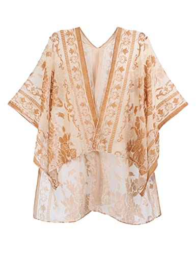 Image of MJ SERECA Women's Burnout Velvet Kimono Cardigan Cover Up with Tassel
