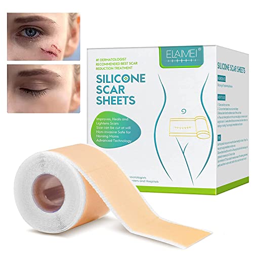 Silicone Scar Sheets(1.6” x 60”Roll-1.5M), Professional Scar Removal Sheets for C-Section, Surgery, Burn, Keloid, Acne Stretch Marks,Silicone Scar Tape Roll,Medical Grade, Reusable