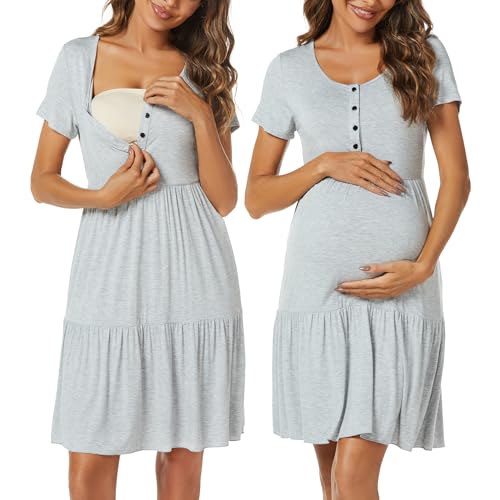Irdcomps Camison Lactancia Hospital Verano Pijama Lactancia Algodón Pijamas Embarazadas Vestido de Maternidad para Mujer