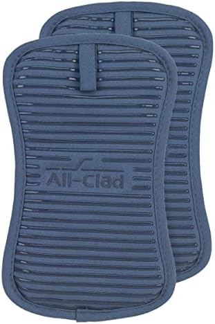 Silicone Pot Holders for Kitchen, 100% Cotton, Heat-Resistant Up to 500 Degrees, 2 Pack Cornflower All-Clad Textiles