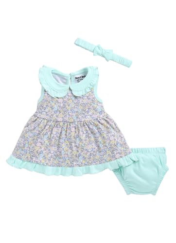 Image of Smart Baby Cotton Sleeveless Frock Set for Baby Girls | Dress with Bloomer & Headband | Soft & Comfortable Green