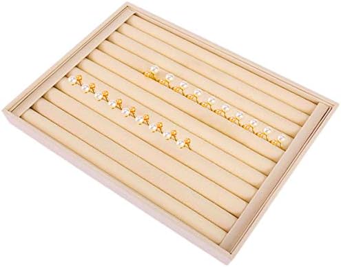 QBeel Ring Display Case, Advanced Velvet 10 Slots Ring Organizer Tray Stackable Ring Box for Women - Beige