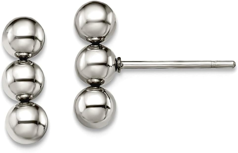 4mm Stainless Steel Polished 3 Ball Post Earrings 11.5x4mm Wide Ball Earring for Women