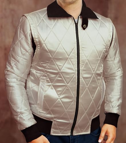Jjacket Ivory White Premium Quality Satin Fabric Quilted Bomber Jacket with Golden Scorpio Embroidery (Large) - Image 5