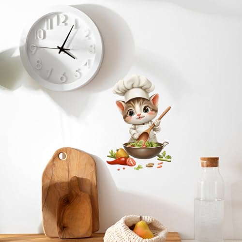 3 Stück Wandtattoo Küche Selbstklebend, Wandsticker Küche süss kleine Katze Koch, Wanddeko Küche Katze Küchenmeister, Kinderzimmer Wanddeko für Wohnzimmer, Schlafzimmer, Esszimmer