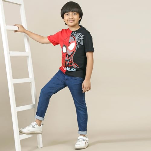 Image of Kidsville Official Marvel Avengers Spiderman Boys Half Sleeve Round Neck White Graphic Printed Cotton T-Shirts for Kid Boys