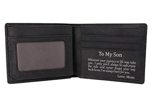 Kenon Personalized Leather Wallet For Son From Mom Engraved RFID Blocking Bifold Stylish Wallet For Son Birthday Valentines Fathers Day Christmas Gifts