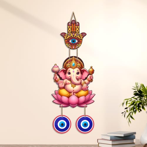 Image of Artvibes Vinayaka Evil Eye Nazar Battu Hanging for Main Door Decor | Sacred Ganesha Wall Art for Home Entrance Living Room Office | Vastu Good Fortune Positive Energy Gift (WH 8564N)
