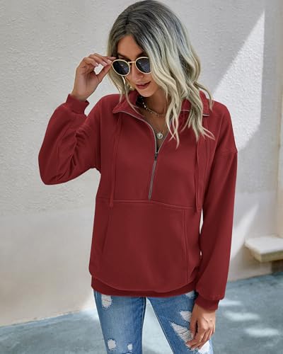 Image of PRETTYGARDEN Women's Casual Long Sleeve Zipper Sweatshirt Drawstring Loose Quarter Zip Pullover Tops with Pockets