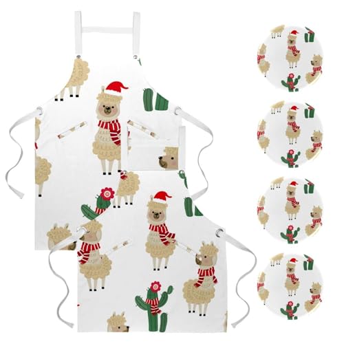 Lot de 2 tabliers de cuisine avec 4 broches à motif animal mignon
