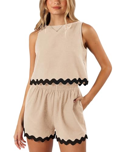 Image of Tankaneo Womens 2 Piece Vacation Outfits Lounge Sets Casual Cropped Tank Tops Shorts Matching Set