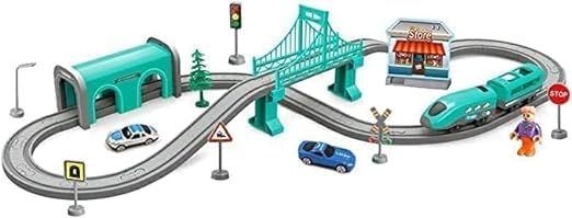 SHIVAARO Train Set for Kids, Car Tracks | DIY 66PCS Remote Control City Track Electric Train Track Set for Children | Train Toy (Multicolor)