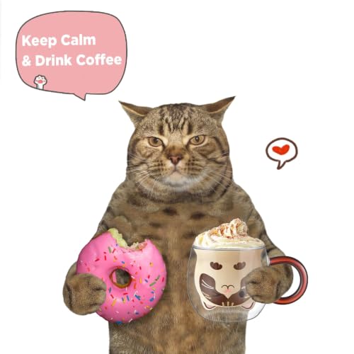 ecooe Katzen Tasse Süße Doppelwandige Gläser 280ml Latte Macchiato Gläser Cappuccino Tassen Katze Kaffeetasse Doppelwandig Kaffeeglas… – Ansicht 6