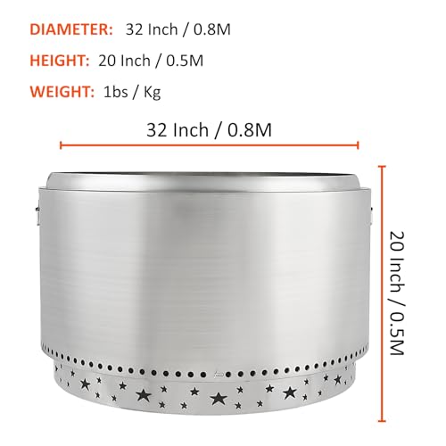 32" Smokeless Fire Pit with Air Switch, Wood Burning Portable Stainless Steel Outdoor Firepit with Fixed Stand & Stove Hook, Ash Pan, for Camping Backyard Patio Picnic, H: 20 in, 52 lbs