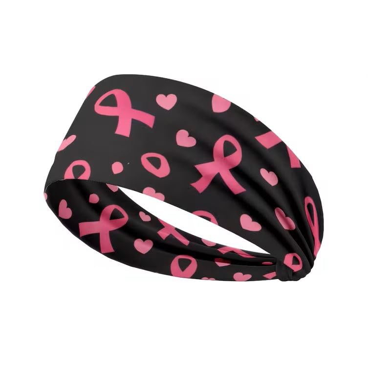 Headband Pink Bows Awareness Sports Hair Band Pink Ribbon | Pink Ribbon Motif, Awareness Headband, 25 x 15 cm, Elastic, Breathable, Sports and Everyday Use