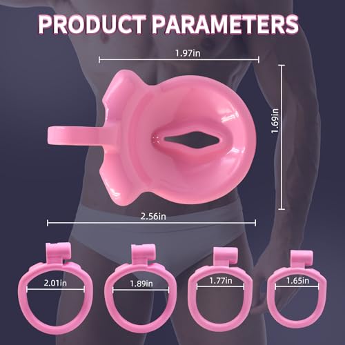 Image of 3D Printed Lightweight Pink Cage Male Chastity Devices Lock 4 Rings Virginity for Sissy Men