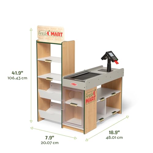 Image of Melissa & Doug, Fresh Mart Pretend Grocery Store, Kids Cash Register with Scanner, Shelves, & Conveyor Belt, Kids Toys for Girls & Boys