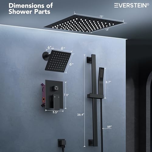 Sistema de Ducha Dual con Cabezal LED de 64 Colores y Lluvia, 12 Pulgadas, Acabado Negro Mate miniatura 6