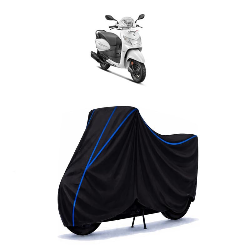Image of Scooty Cover Water Resistant for Pleasure 110 BS6 | Universal Scooter & Bike Cover | Heavy Duty UV Dust, Rain & Scratch Protection | Elastic Fit All Weather Indoor Outdoor | Black with Blue Piping