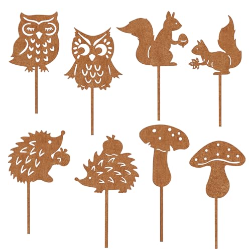 MWRWRR 8 Stück Rost Gartenstecker für Herbstdeko Draußen, Rostoptik...
