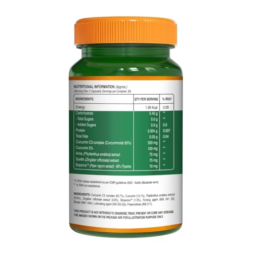 Pure Nutrition Curcumin C3 Complex Supplement - 120 Caps (60x2) | Anti Inflammation Turmeric Supplements 760mg with Black Pepper, Piperine, Amla & Sunthi | High Absorption Inflammatory Support (760mg)