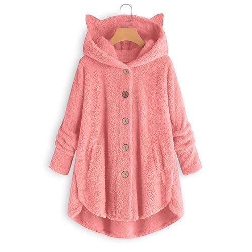 Women's Cat Ear Hooded Coat Plush Fleece Cute Button Plus Size Teddy Coat Comfy Warmth Outdoor Fuzzy Pockets Pajama2