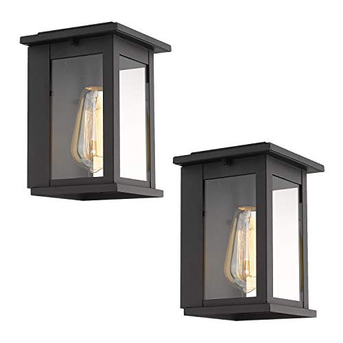 Emliviar 2 Pack Outdoor Wall Sconces, Wall Mounted Light Fixture with Clear Glass in Black Finish, 1810-AW1-2PK