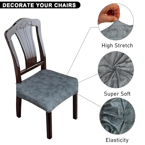 Image of Set of 6 Stretchable Dining Chair Covers, Universal Fit Washable Seat Slipcovers for Dining Room & Home Decor (Texture Grey)