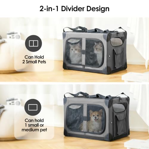 Extra Large Cat Carrier for 2 Cats, XL with Removable Divider, Foldable Soft-Sided Pet Carrier with Storage Tote, Portable Travel Crate for Large Cats, for Car & Home Use, 24" x 17" x 17" - Image 3