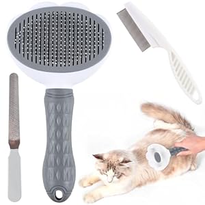 Cat Brush for Shedding, Pet Grooming Self Cleaning Slicker Brush for Cats & Dogs, Cat Grooming Supplies Easy to Remove Loose Undercoat (Gray)