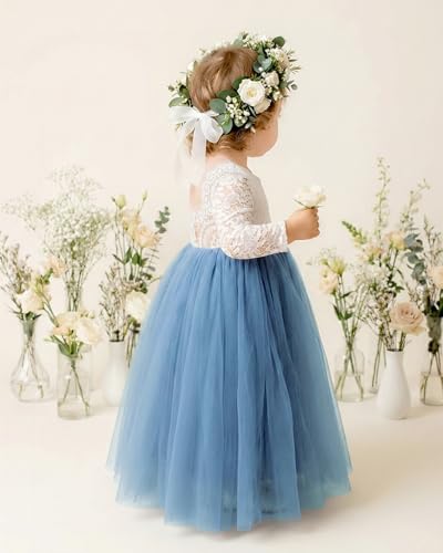 Image of 2Bunnies Girl Peony Lace Back A-Line Straight Tutu Tulle Party Flower Girl Dress