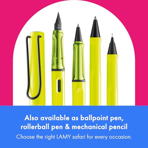 Image of LAMY safari neonyellow - Fountain Pen with ergonomic grip & polished steel nib in size M - ideal for any Writing & Calligraphy - including LAMY T 10 blue cartridge - Right-Handed