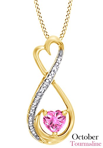 Simulated Tourmaline & White Diamond Accent Infinity Heart MOM Pendant Necklace in 925 Yellow Gold Over Sterling Silver