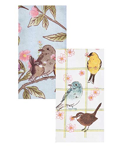 Celebrate Kitchen Towels Spring Birds, Set of 2 Coordinating Cotton Terry Dishtowels, Songbirds, Hummingbirds and with Colorful Flowers and Floral Print