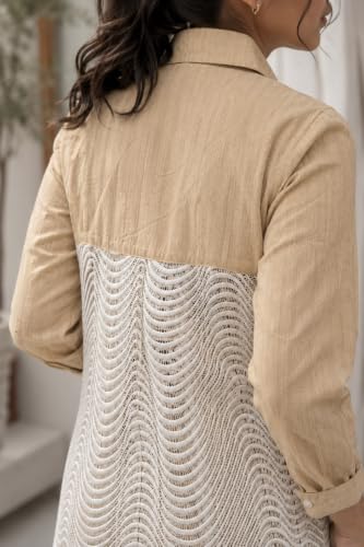 Image of Cotton Co-ord Set for Women | With Long Sleeves | Lace Back Panel | Relaxed Fit | Casual Wear | Office Outfit | Lounge | Travel