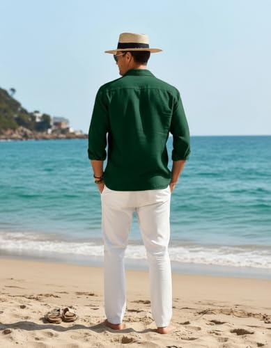 Image of Combo of Men's Casual Cotton Blend Shirt || Long Sleeve Button Down with Spread Collar | Lightweight Breathable Fabric | Stylish Solid Shirt for Beach, Office & Everyday Wear Pack of 2
