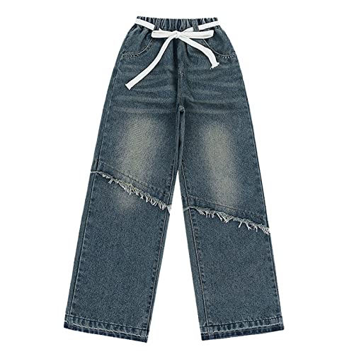 Tollder Girl High Elastic Waist Jeans Pants Flare Slimming Leg Pants Long Wide Leg Pants Baby Girls Skinny Jeans