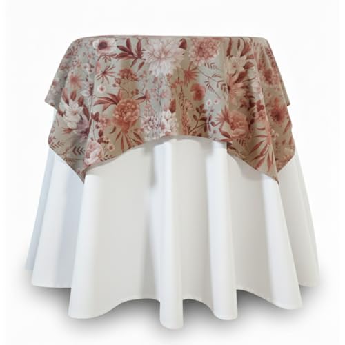 La Fábrica de las Telas Tapete Protector Cuadrado para Mesa Camilla Mantel Antimanchas (Teja Flor, Cuadrada 110x110cm)