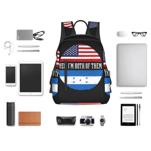 Half American Half Honduran Flag Casual Backpacks Large Capacity Laptop Backpack Sports Fitness Rucksack Travel Carry-On Daypack Work Bag for Outdoor Camping 6