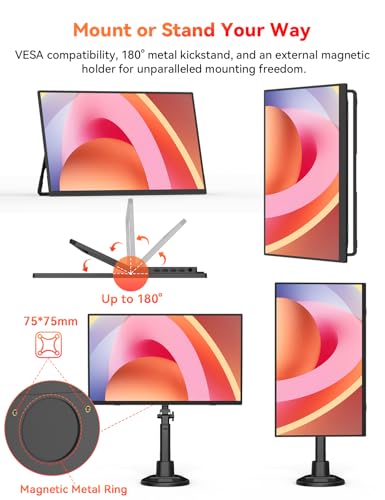 Image of Wireless Portable Monitor Battery-Powered, Support AirPlay Miracast, 15.6 inch 1080P Monitor USB-C HDMI External Display w /Stand Bag, 2nd Screen for Laptop MacBook PC Phone Tablet, Built-in Battery(4- 5H)